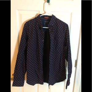 Ricky Singh-Cactus Man, button down shirt, dk blue w/red reindeers, long sleeve